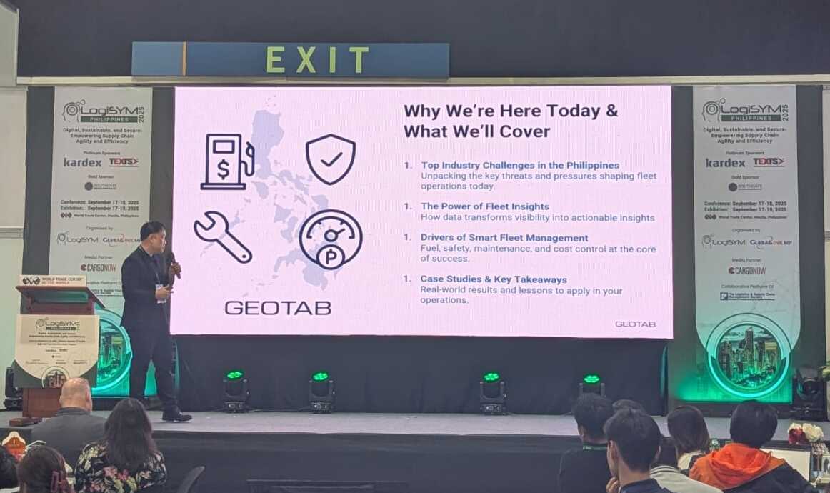 Jared Ching addresses LogiSYM attendees, emphasising data's crucial role in intelligent fleet management